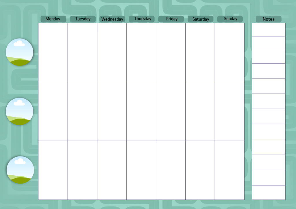 Familieplanner, weekplanner, gezinsorganisatie, Canva-template, aanpasbaar, georganiseerd leven, gezinsleven, weekplanning, aanpasbare planner, praktisch, overzichtelijk.