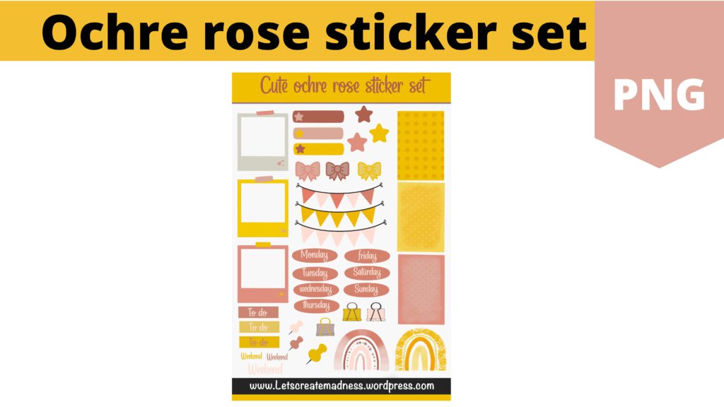 Digitale oker & roze sticker set. Breng flair en gezelligheid in je planner of journal met deze leuke kleurrijke stickers