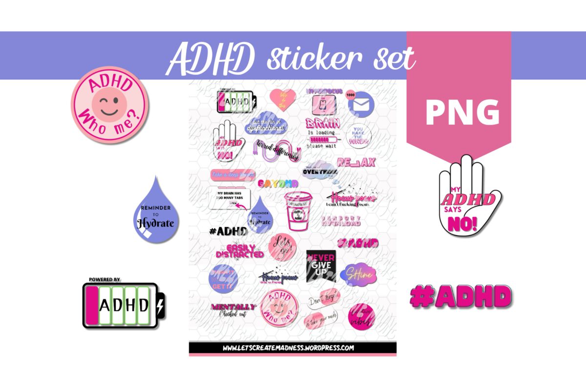 ADHD stickers, ADHD clipart, ADHD png, digital ADHD, digital clipart ADHD, digital stickers ADHD