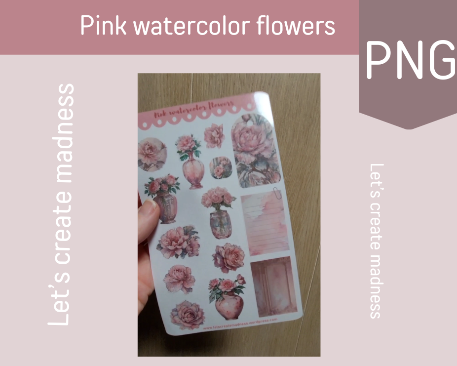 Pink watercolor flowers digitale stickers