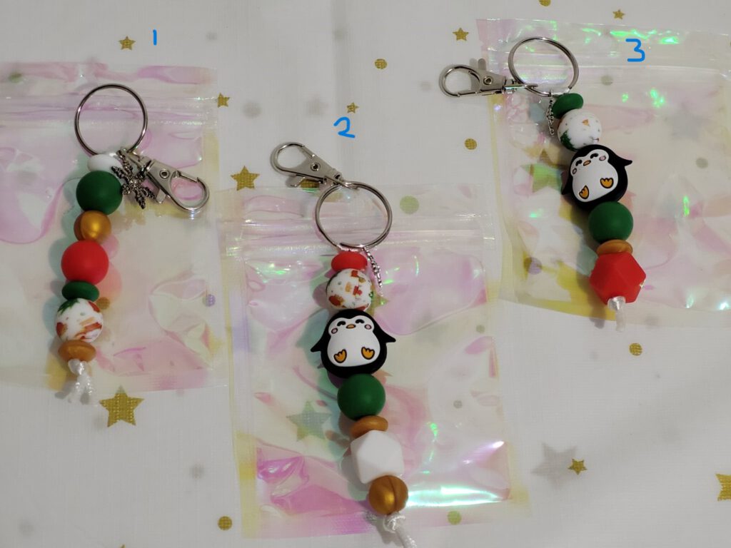kerst sleutelhanger, winter sleutelhanger, siliconen kralen sleutelhanger