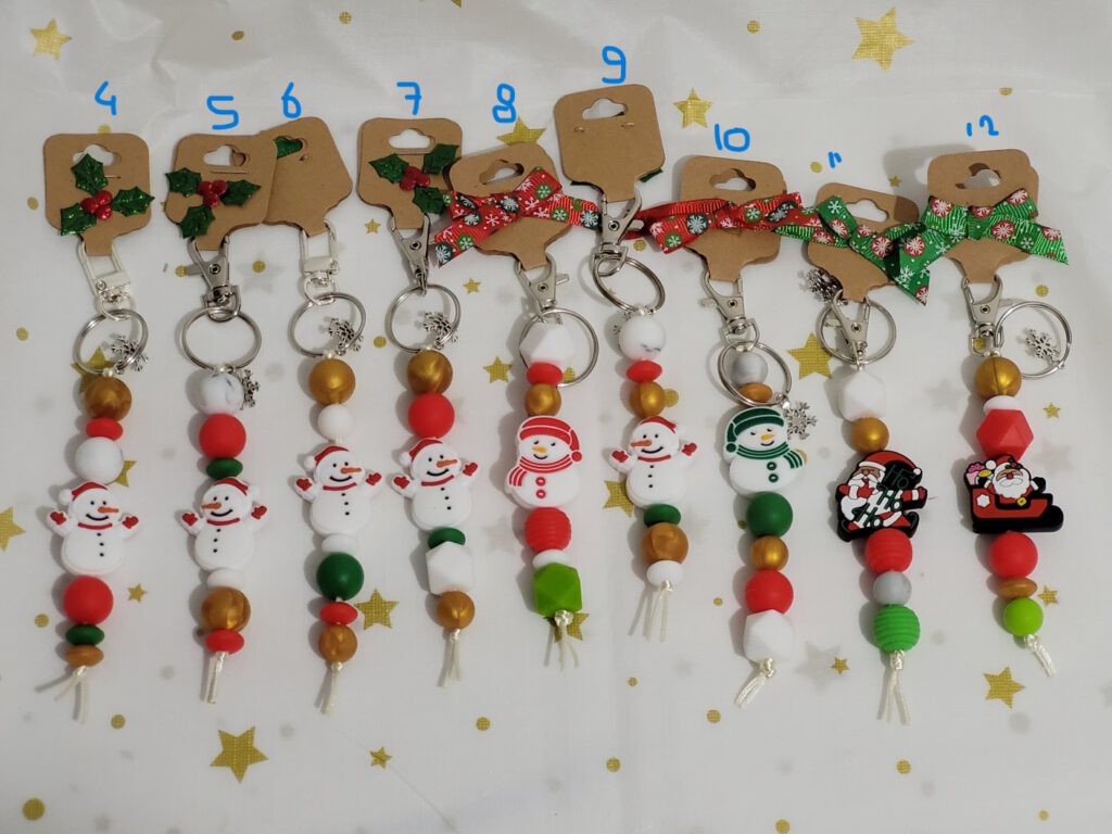 kerst sleutelhanger, winter sleutelhanger, siliconen kralen sleutelhanger